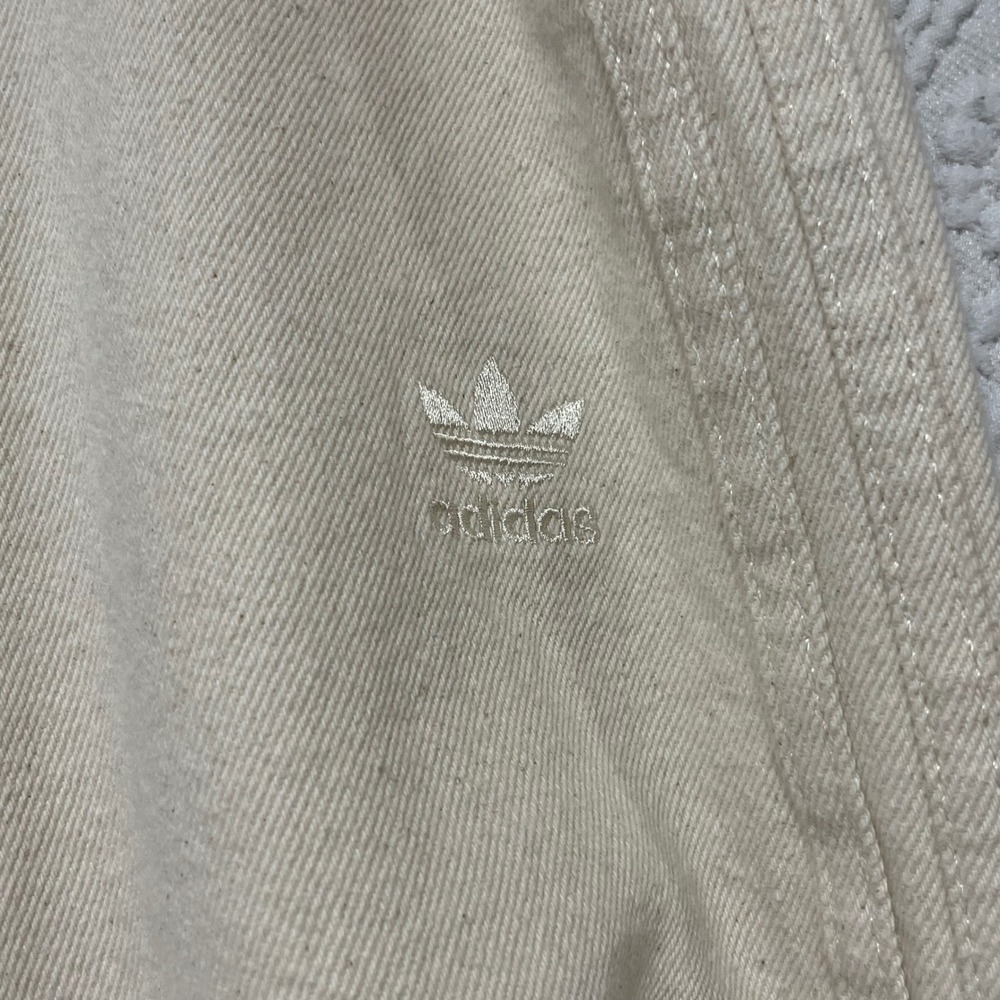 NWT Adidas Originals Natural Cotton Wide Leg Pants 36 cream 3-Stripe Jeans - Picture 3 of 7